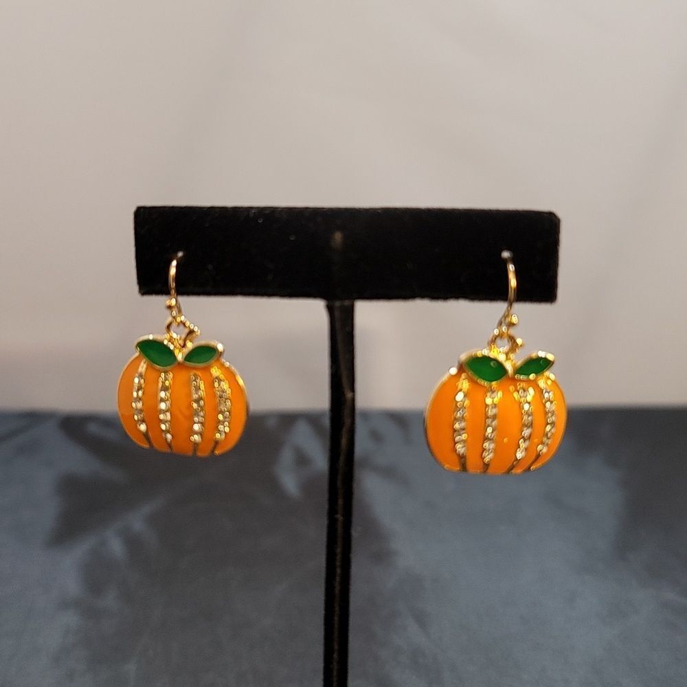 BRAND NEW STERLING GLITTER PUMPKIN STUD EARRINGS